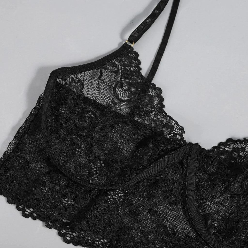 Porn Women Sexy Lingerie Lace Underwear Halter Bodysuit Garter Intimate Erotic Babydolls Sex Costumes Bra Set