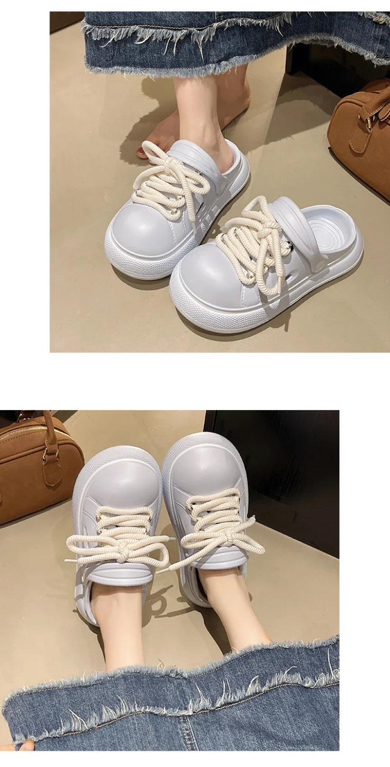 2025 DIY Laceup Platform Slippers For Women Home Street Garden Shoes Thick Sole Fashion Clogs Girls Summer Sandals Beach Slides
