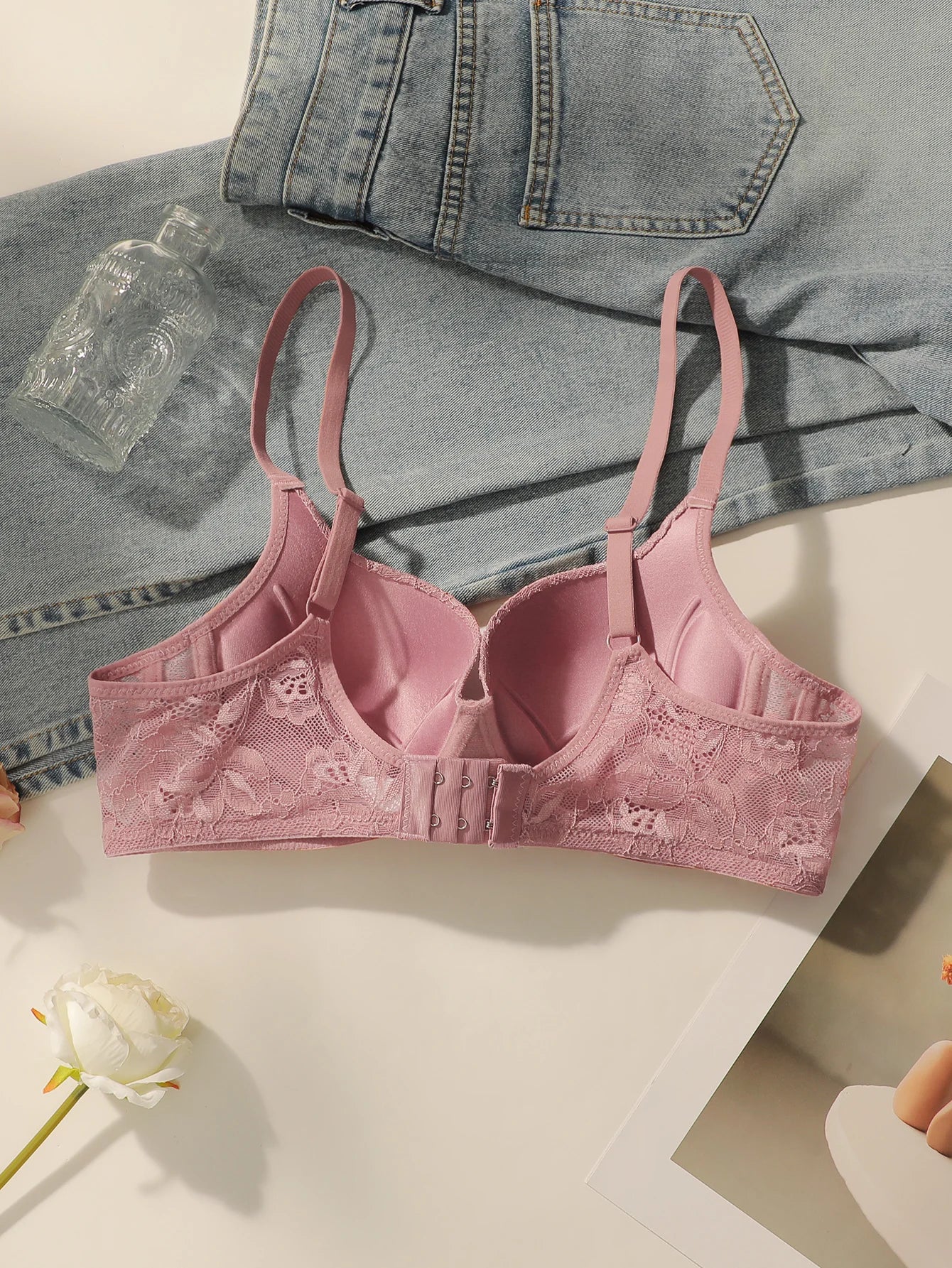 Women's sexy embroidered lace lingerie with steel rims gathered push ups breathable shoulder straps adjustable bra B2708