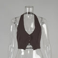 Elegant Halter Neck Backless White Tank Tops Women 2026 Summer Sexy Off Shoulder Buttons Crop Top High Street Lady Solid Vests