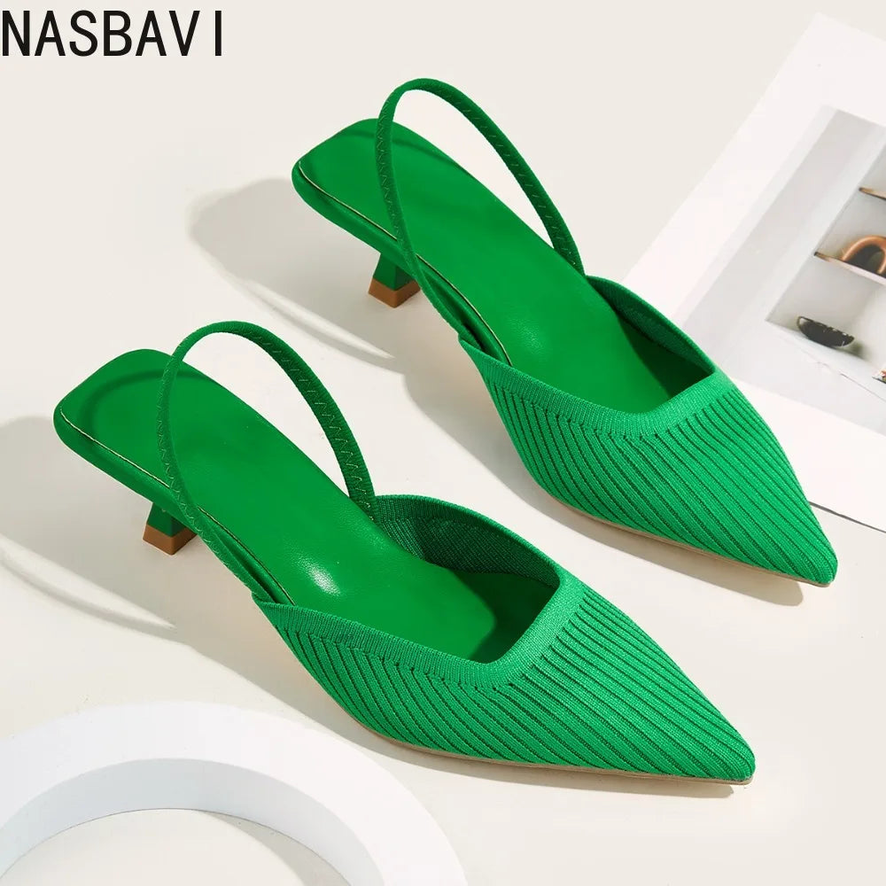Plus Size 35-43 Women French Sandals Slippers New Fashion Breathable Non-slip Ladies Knit Soft Sole Single Shoes Green New 2026