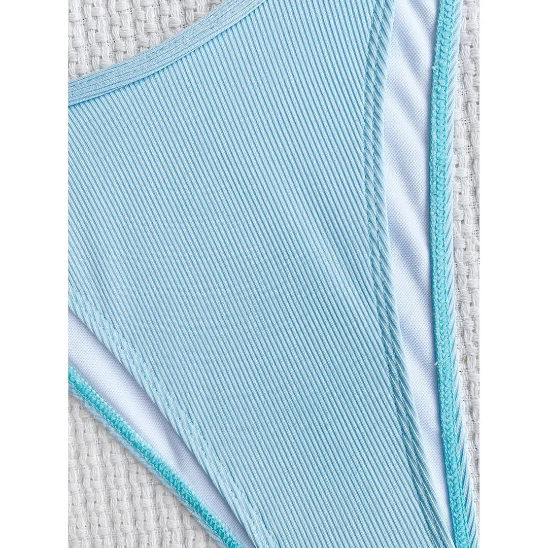 XS - L Ribbed Halter Bikini Women Swimwear Female Swimsuit Four-pieces Bikini set With Sarong Bather Bathing Suit Swim V3152B