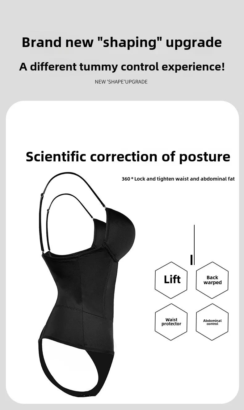 1pc Sexy Corset Solid Color Deep V Neck Contouring Onesie Belly Control Waist Trainer Slimming Thong Shapewear Women'S Lingerie