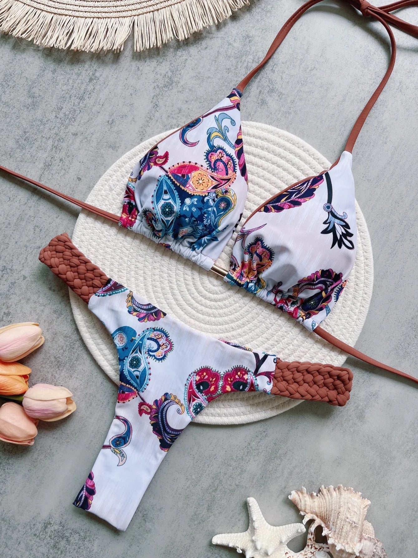 Fashion Print Halter Mini Thong High Cut Bikini Female Swimsuit Women Swimwear Two-pieces Bikini Set Bather Bathing Suit Swim