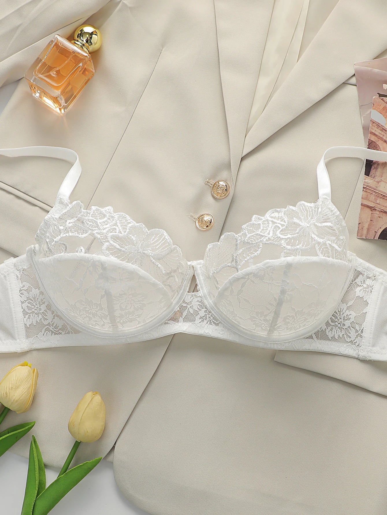 Women's sexy embroidered lace flower bra with steel rims gathered push ups adjustable shoulder straps comfortable bra MR3553