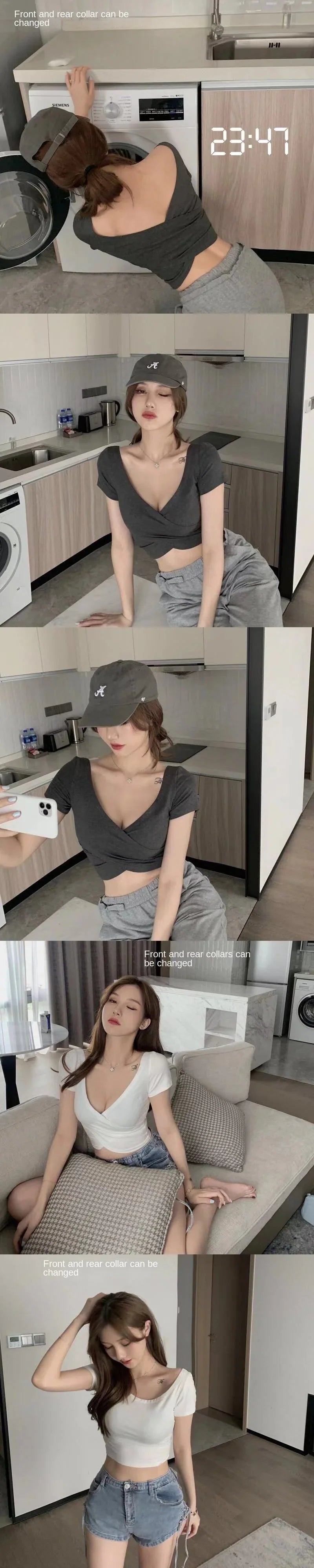 Korean Style Women's Tank Top Y2k Streetwear Solid Color Short Sleeved Crop Top Lady Summer Slim Fit Homewear Elastic Skinny Tee