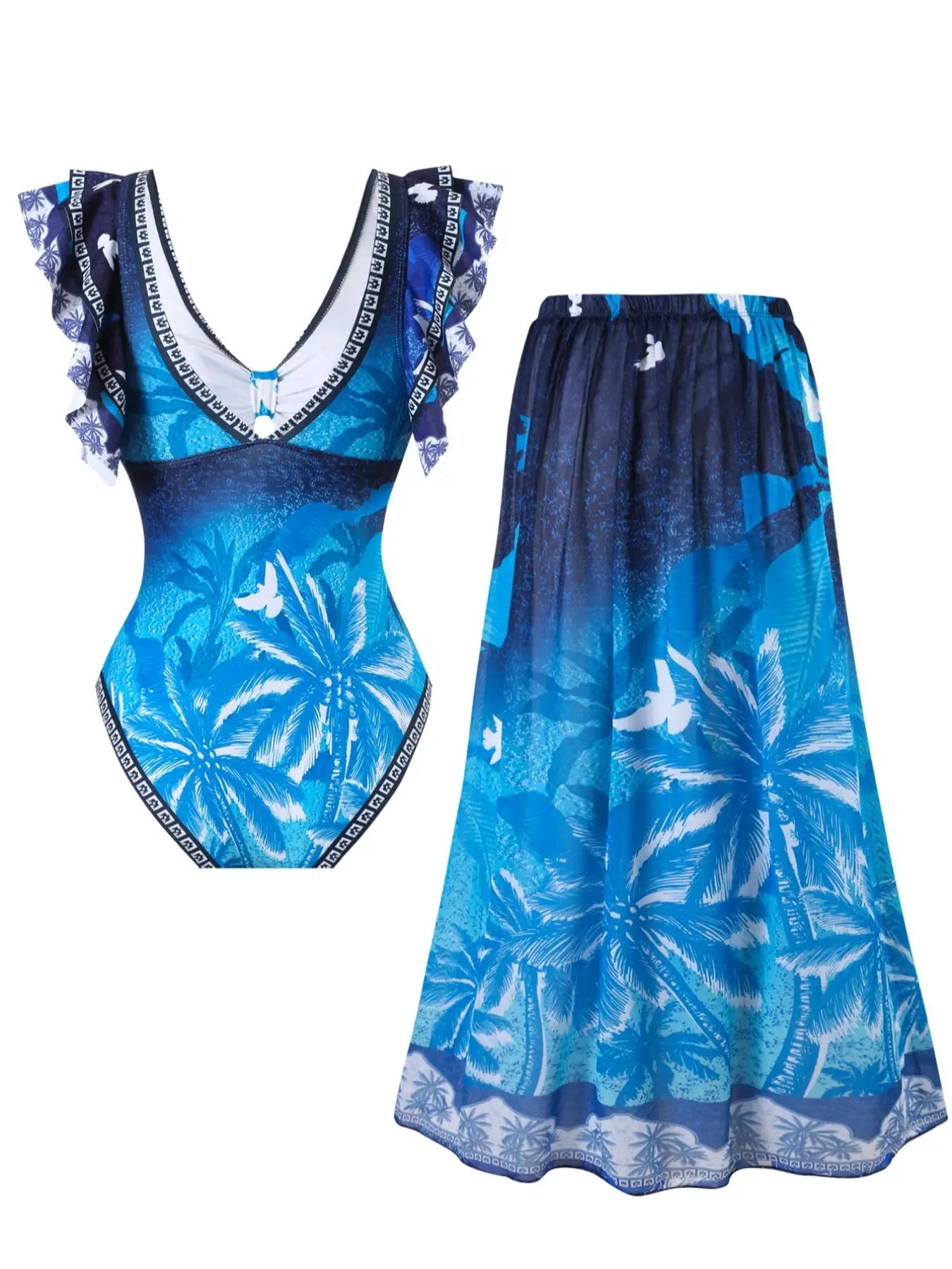 2026 Printed Swimsuit One Piece & Beach Dress Sexy Ruffle Swimwear Women Bathing Swimming Swim Suit Padded Beachwear Summer
