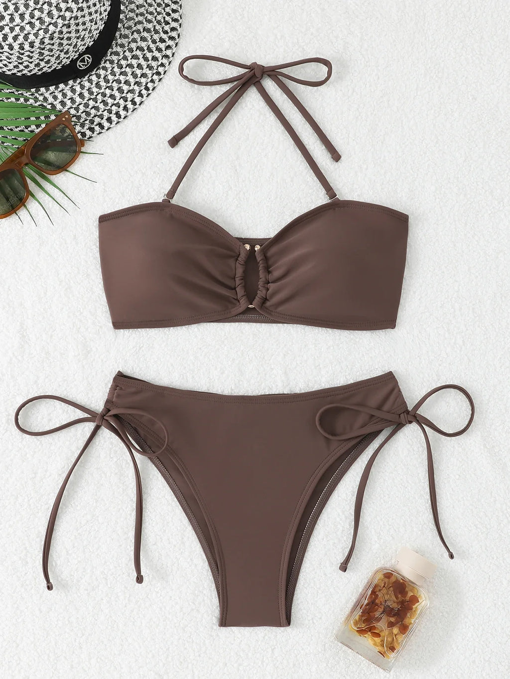 Halter Bandeau Bikinis 2026 Women Sexy Swimsuit Solid Padded High Waist Swimwear Female Bathers Bathing Swimming Swim Suit