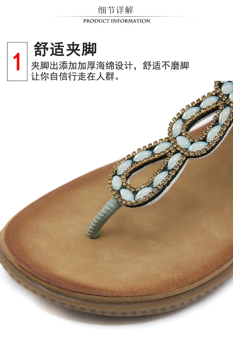 2026 New Shoes for Women Bohemia Crystal Sandals Women Shoes Rhinestone Lady Flip Flops Pearl Slip on Flat Beach Shoes