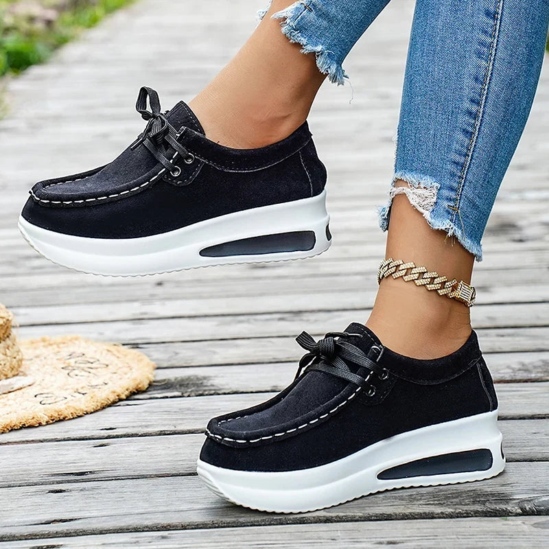 Red Chunky Platform Sneakers Women Comfortable Non Slip Thick Sole Casual Shoes Woman Plus Size 43 Lace Up Sport Shoes Female