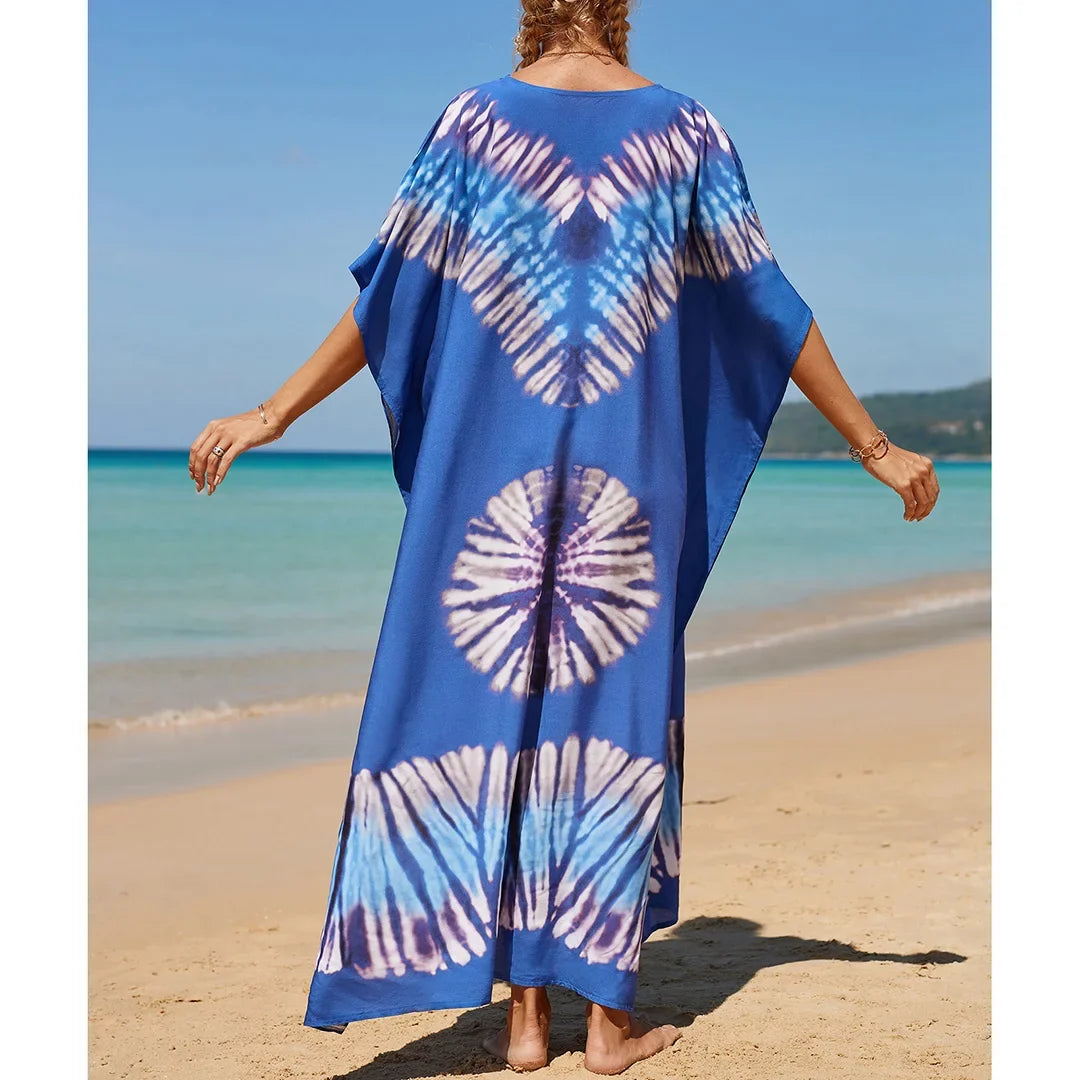 2026 New Colorful Kaftan Tunic Beach Dress Beach Wear Beachwear Beach Cover Up Cover-upsLoose Maxi Dress Female Women V4428