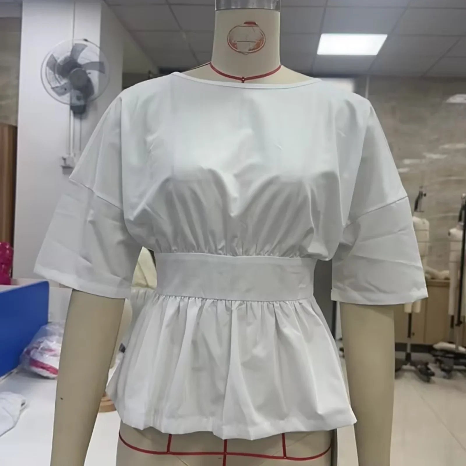 Women’s Summer Solid Color Short Sleeve Peplum Top Wide Cinched Waist Pleated Casual Crew Neck Slim Fit Tunic T-shirts