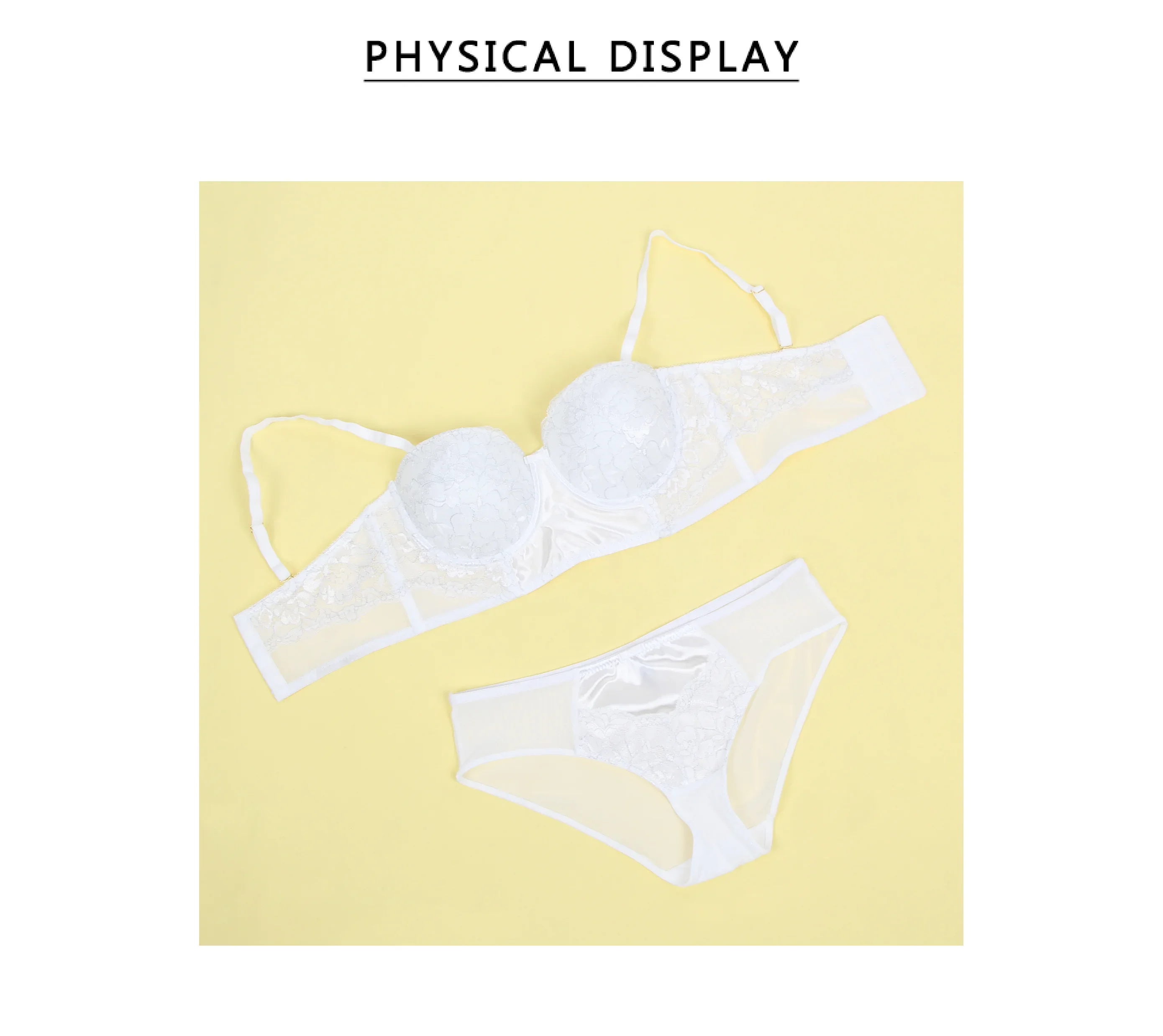 White Lace Bra Set for Women Push Up Mesh Chiffon Silk Like Underwire Adjustable Back Closure Bralette with Panties