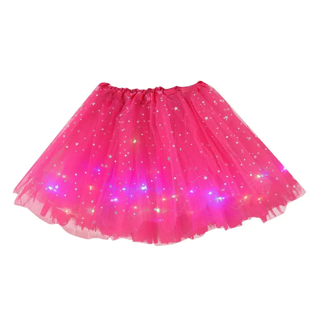 Women's Tulle Skirt Star Sequined Short Tutu Skirt Fancy Ballet Dancewear Party Costume Ball Gown Led Light Luminous Mini Skirts