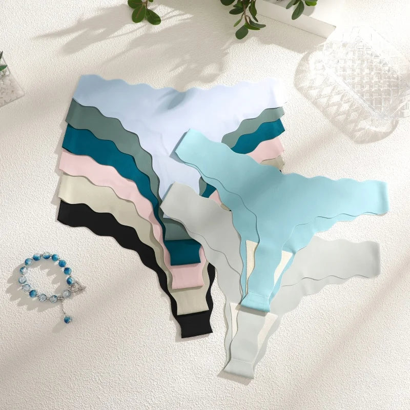 8PCS Women Seamless Panties Ultra-thin Panties Women Ice Silk Wavy Design Underwear Sexy Panty Low Waist G-string Female Solid