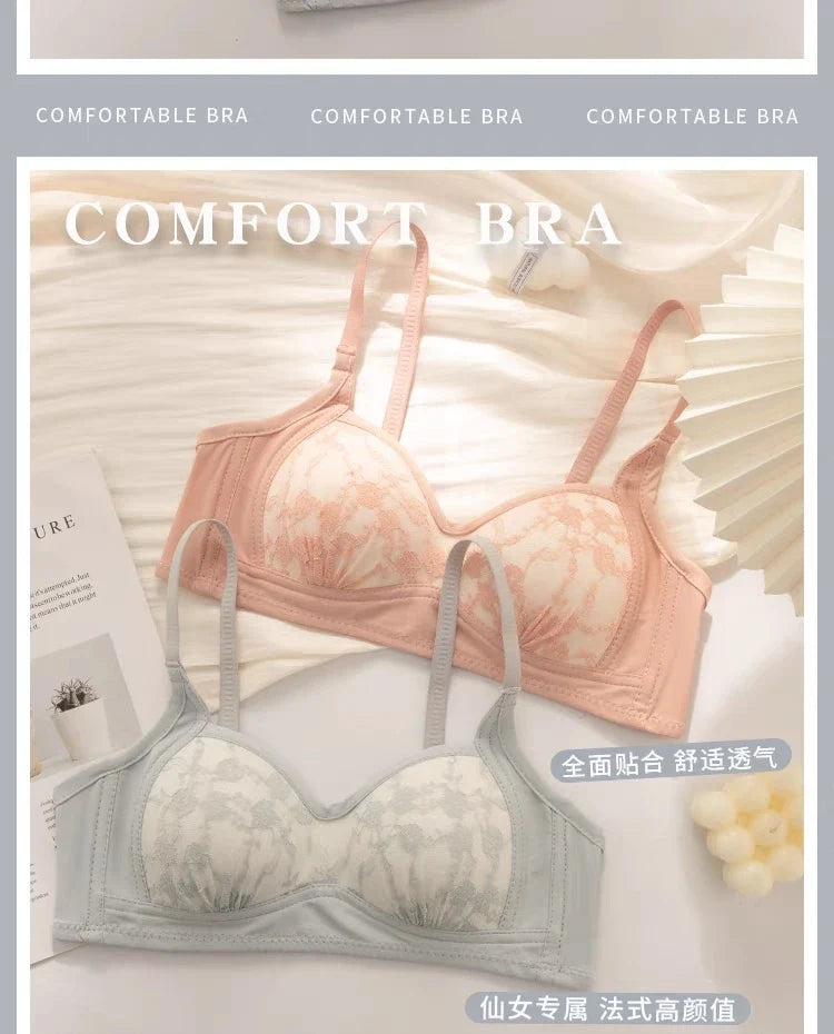 Sexy Push Up Lace Bralette Small Bust Wirefree Comfort Summer Ultra Thin Adjustable Straps Anti-Sagging Lingerie Set S-XL Bra