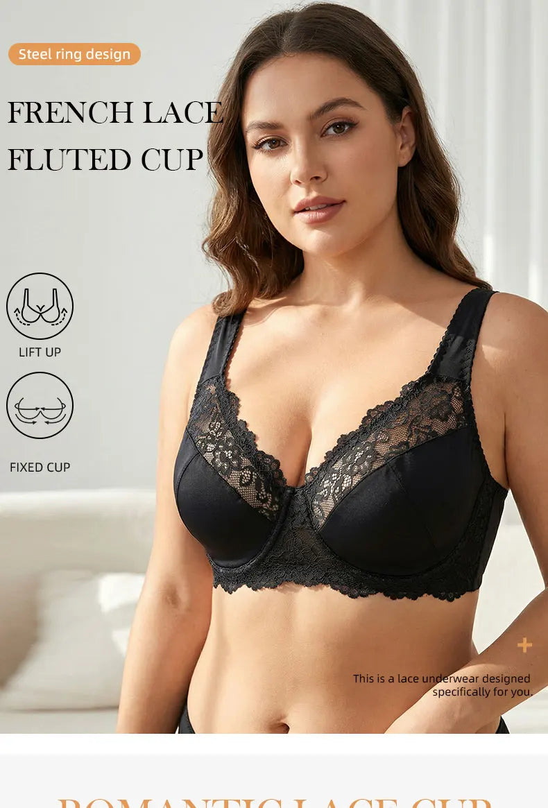 3 Pcs Elegant Lace Bra Non-Padded, Floral Pattern Women's Bras Sexy Lingerie BH Top Brassiere Underwire Plus Size A B C D E Cup