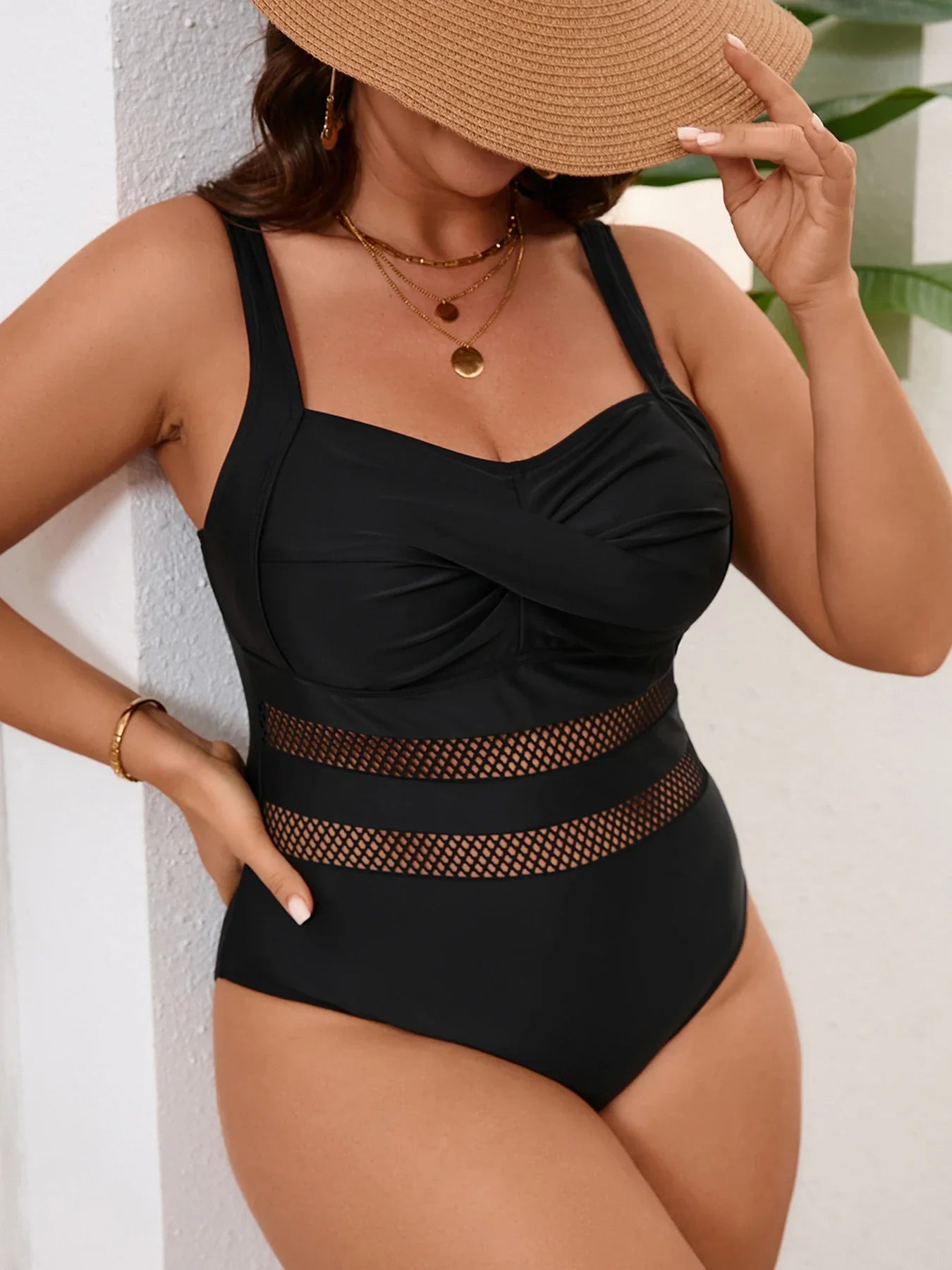 2026 Mesh Swimsuit Women One Piece Black Strappy Large Plus Big Size Swimwear Female Bathers Bathing Swimming Swim Suit 0XL-5XL