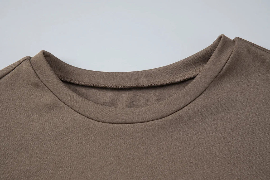 FDYOUI Women O-neck Short Sleeve Solid T-shirts 2026 Summer Chic Ruched Bandage Corset T-shirt Female Tunics Irregular Crop Tops