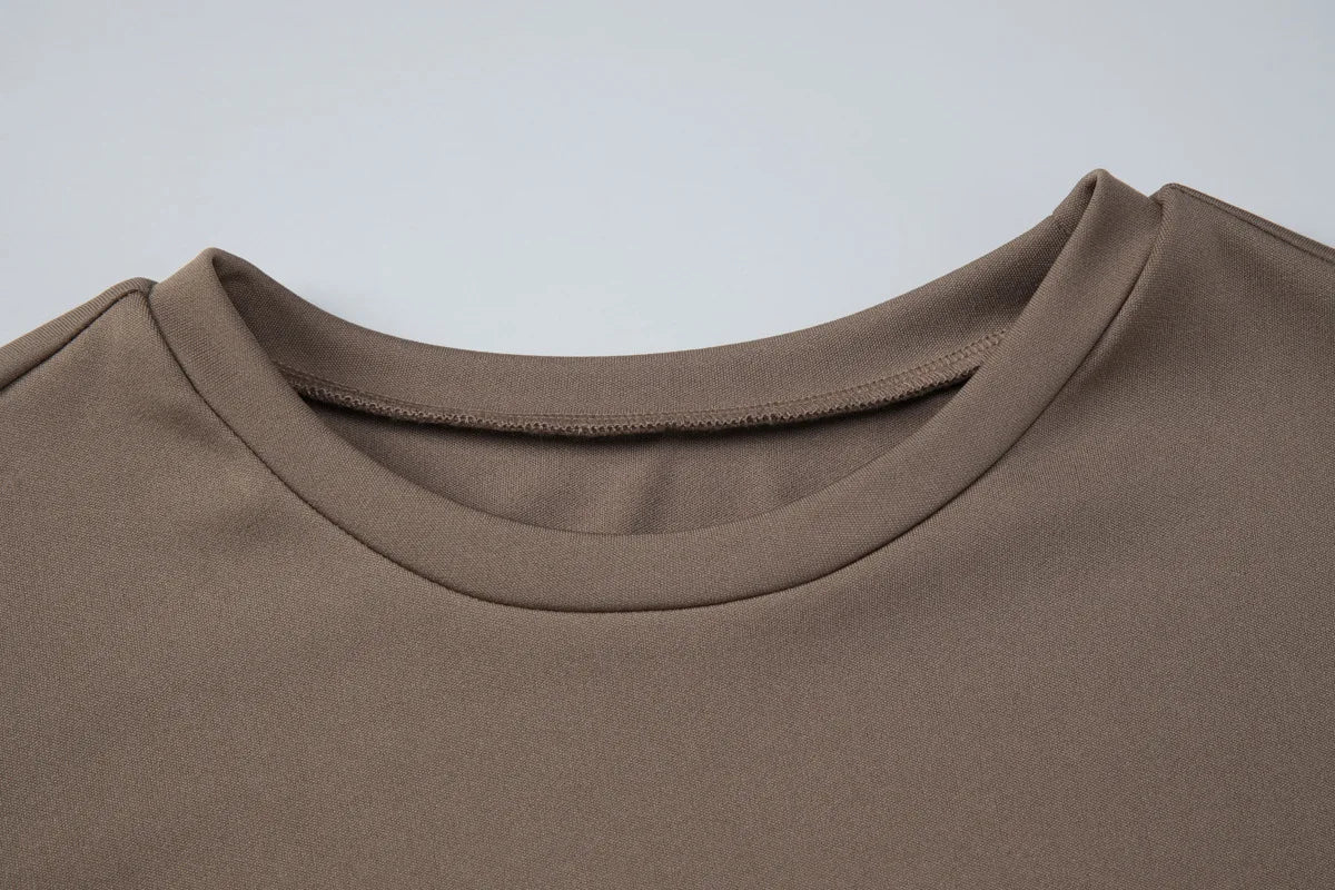 FDYOUI Women O-neck Short Sleeve Solid T-shirts 2026 Summer Chic Ruched Bandage Corset T-shirt Female Tunics Irregular Crop Tops