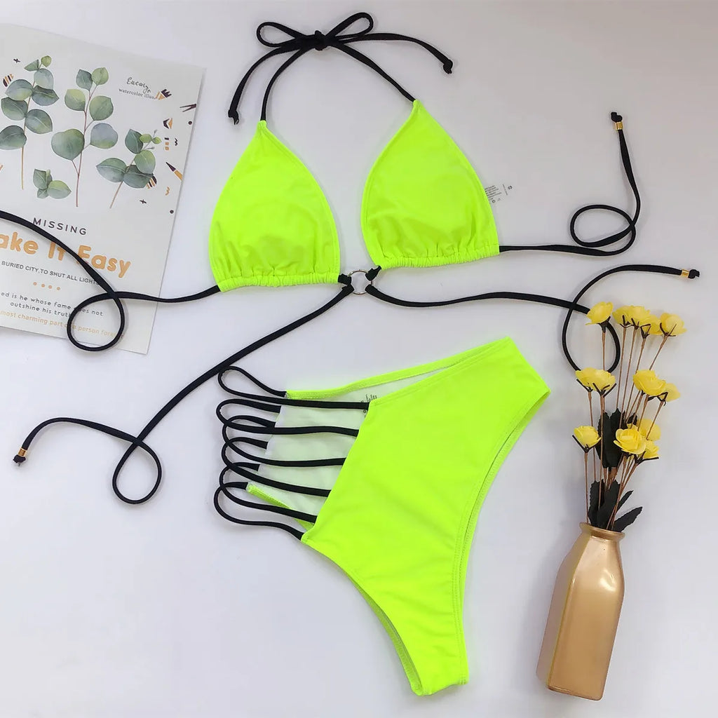 Bikini 2026 Sexy Women High Waist Hollow Leopard Swimsuit Swimwear Bikini Set Bathing Suit Female Stroje Kapielowe Damskie Mujer