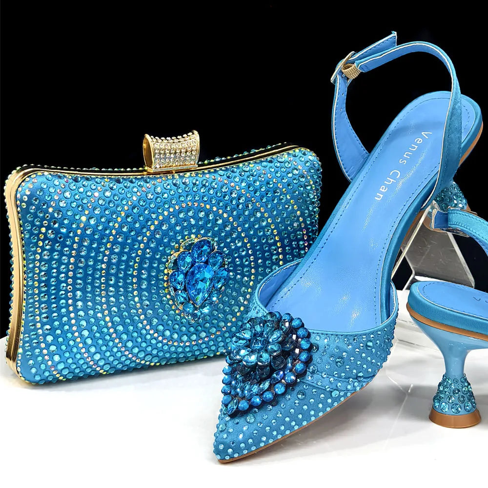 Doershow Italian purple Shoes And Bag Sets For Evening Party With Stones Italian Leather Handbags Match Bags! HX1-1