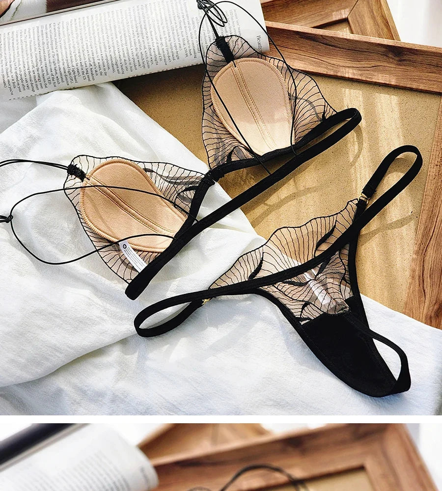 New French Style Lingerie Set Front Fastening Bra Non Padded Ultra Thin Elegant Lace Comfortable Summer Wear Women S-XL MOYISU