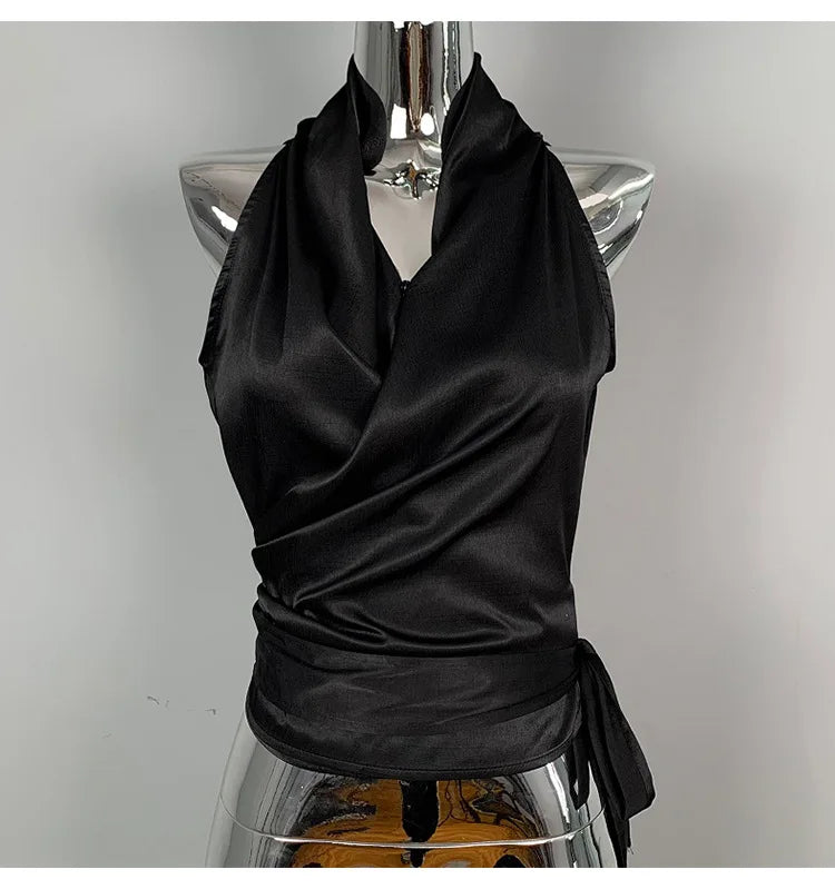 Women Blouses Slim Fit V-neck Lace Up Open Stitch Versatile Sleeveless Top For Female Chiffon Tops Summer Fashion PPAY