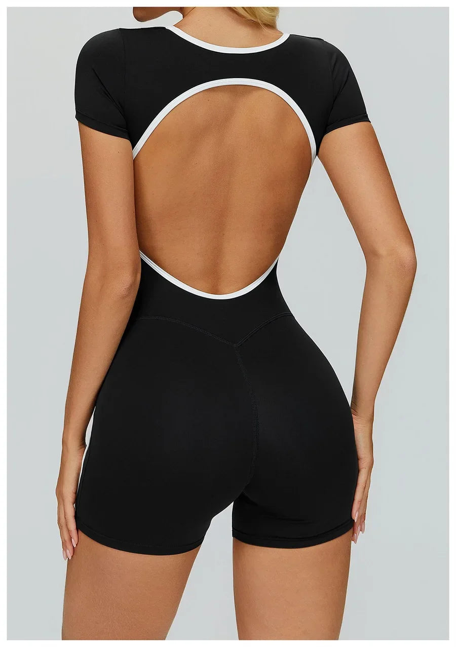 New Jumpsuit Yoga Shorts Backless Hollow Fitness Sportswear Workout Leggings One Piece Suits Sports Bodysuit Gym Women Clothes