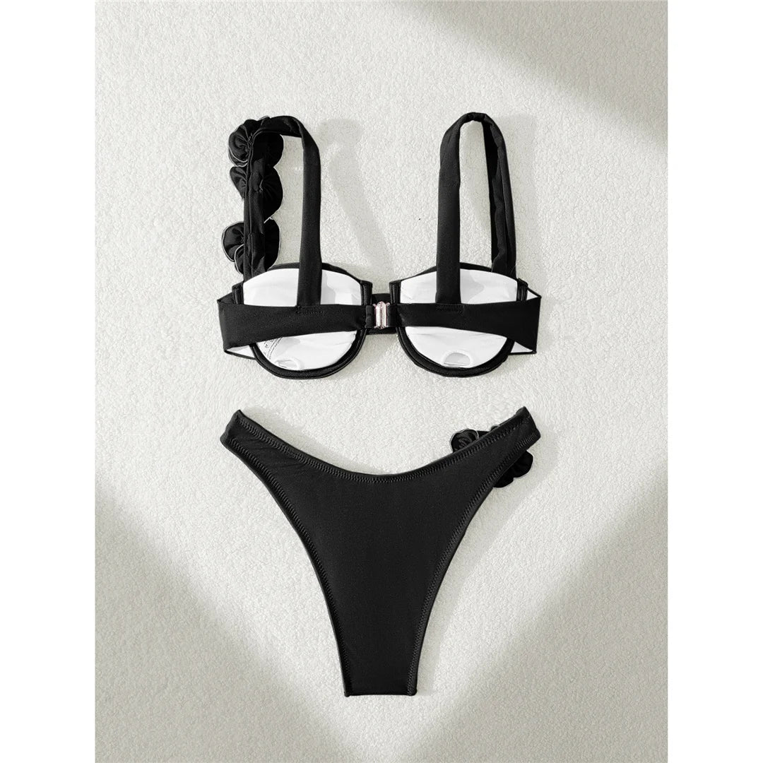 Sexy 3D Flowers Underwired Bikini Women Swimwear Female Swimsuit Two-Pieces Bikini Set Brazilian Bather Bathing Suit Swim V7970
