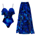 Vintage Orange Gradient Swimwear Women Ruffles Pleate Skirt Sets 2026 Bandeau Push Up Padded Slim Holiday One Piece Swimsuit