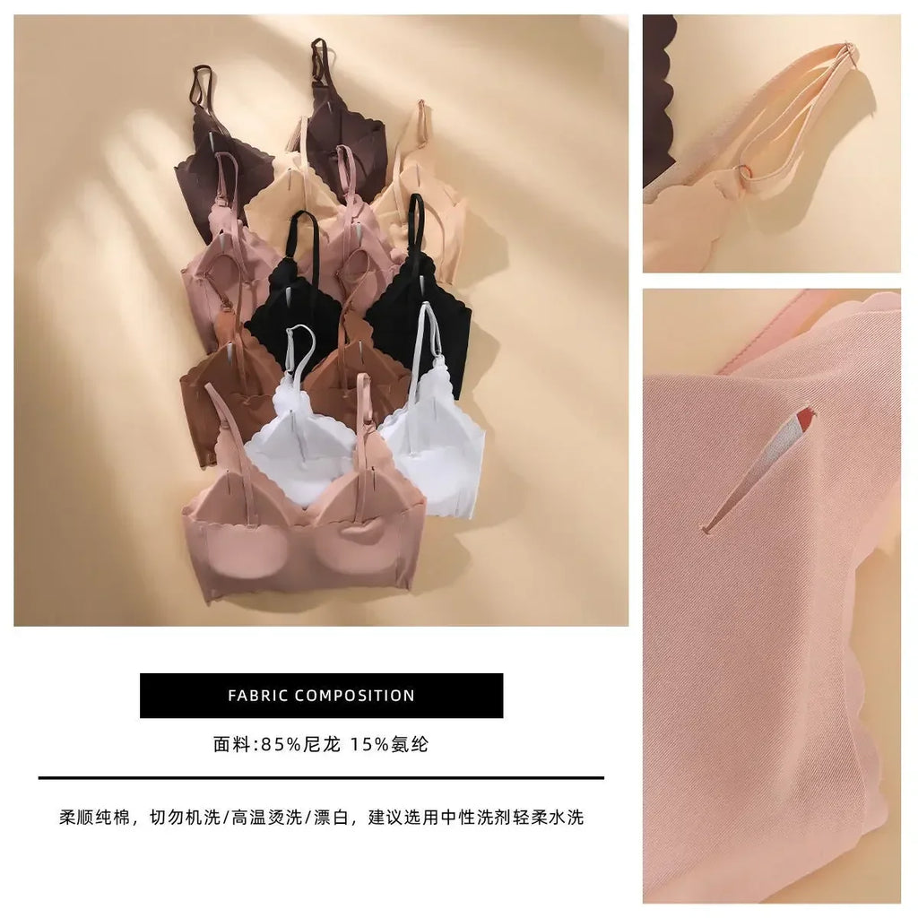 Seamless Ice Silk Ultra-Thin Breathable Bra Comfortable Breathable Underwear Women's Suspender Wavy Sexy Push-up Vest