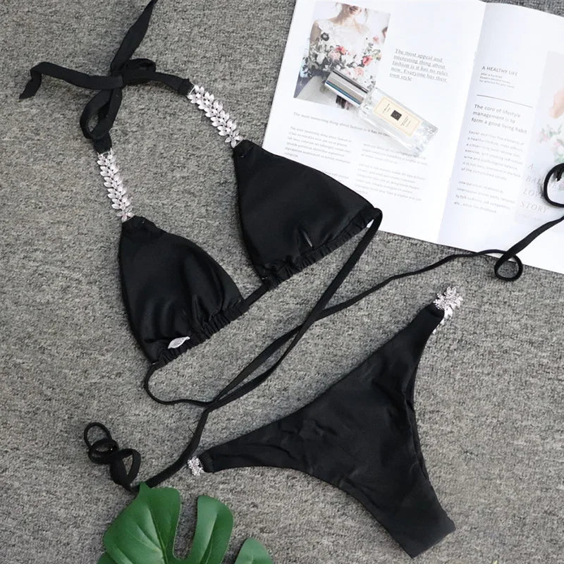 Sexy Halter Wrap Around Diamond Bikini 2026 Women Swimsuit Female Swimwear Two Pieces Bikini Set High Cut Bathing Suit Swim Lady