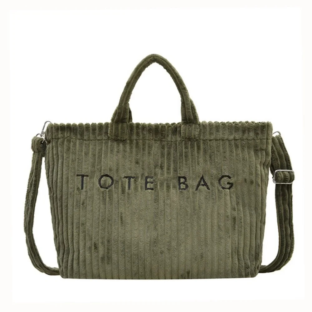 2026 Autumn New Women's Corduroy Tote Bag - Large Capacity, High-End Texture, Fashionable Commuter Shoulder & Crossbody Bag