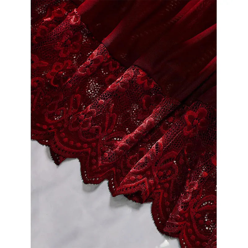 Summer Sleep Shirts Sexy Lingerie Women Mesh Nightgown Exquisite Ultra-thin Lace Embroidery Pajamas Hot Sleepwear With Thongs