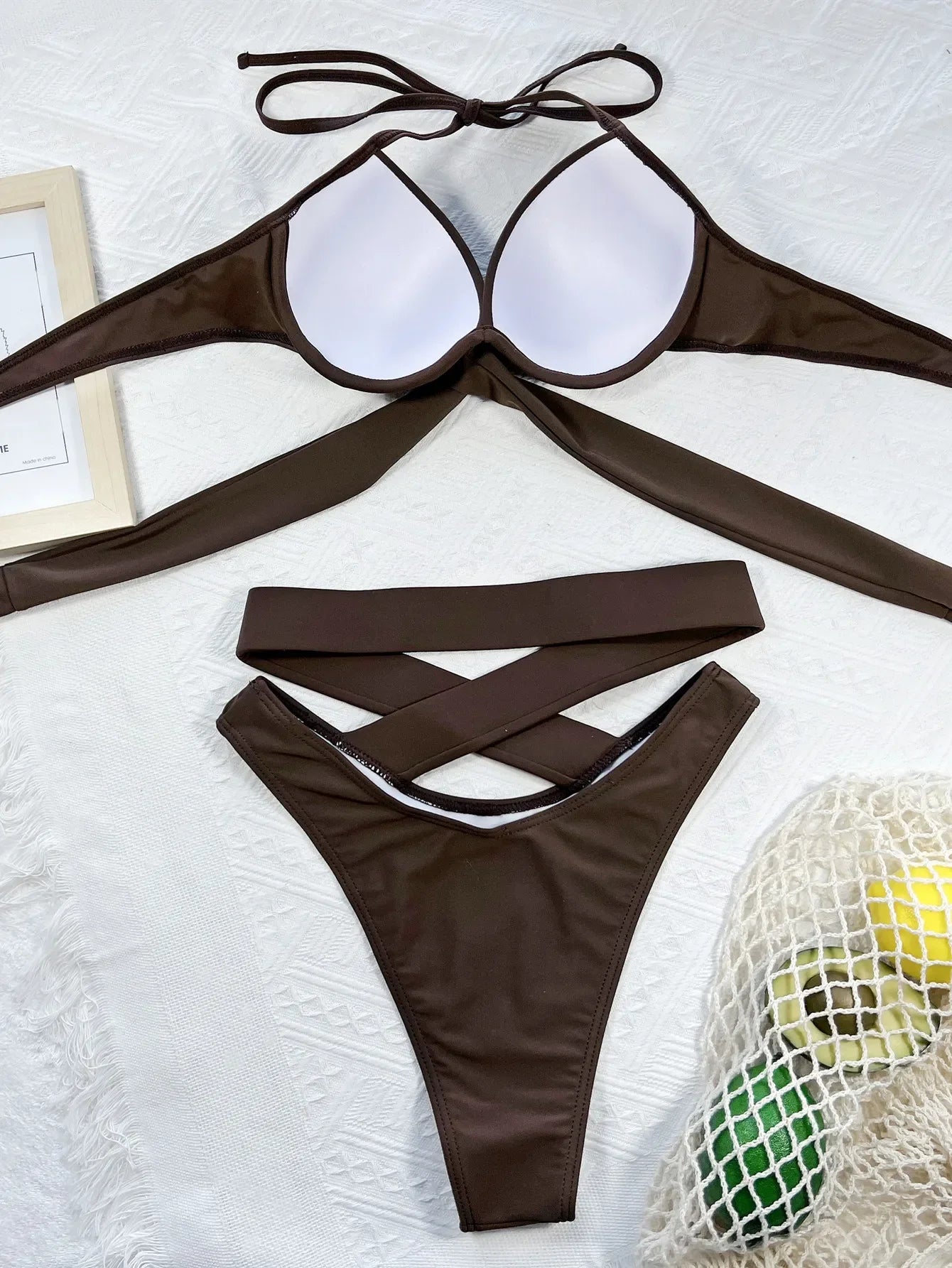 DEKA Sexy Solid Push Up Strapped Bikini Set Tied High Waist Thong Swimsuit Women Swimwear Beach Backless Bathing Suit