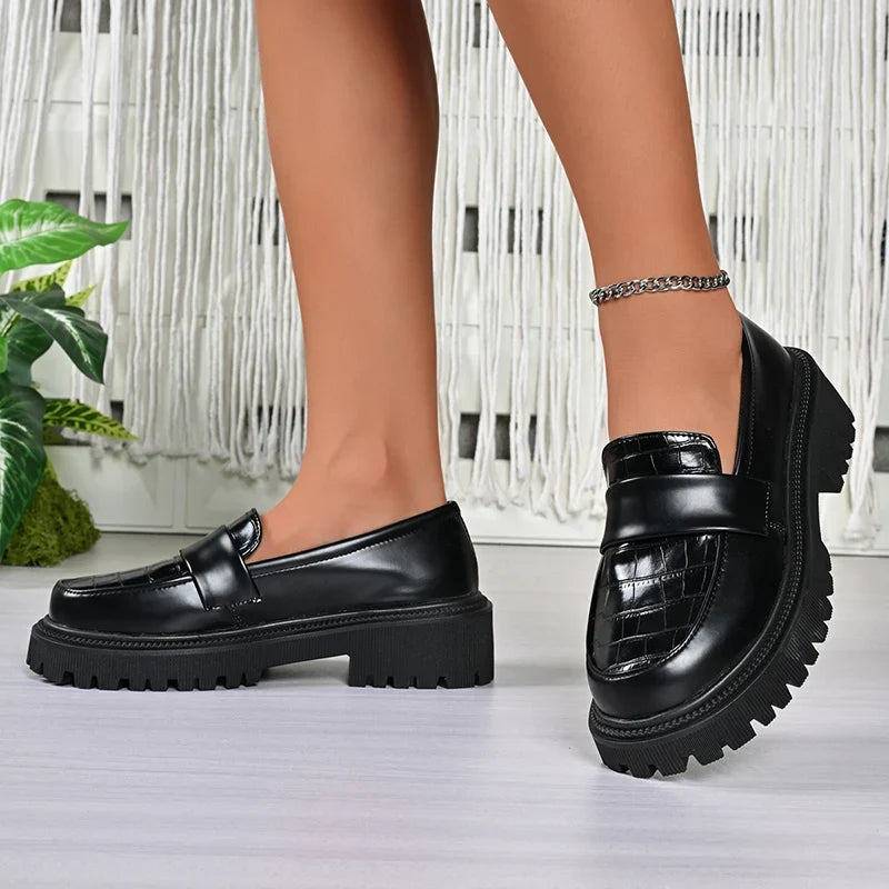 British Style Platform Loafers Women 2026 Plus Size Round Toe Single Shoes Woman Thick Bottom Pu Leather Oxfords Zapatos Mujer