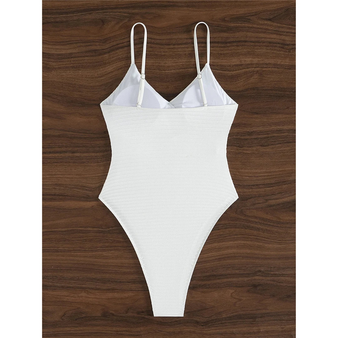 Sexy New Ribbed V Neck Wrinkled High Cut Women Swimwear One Piece Swimsuit Female Monokini Padded Bather Bathing Suit Swim K6364