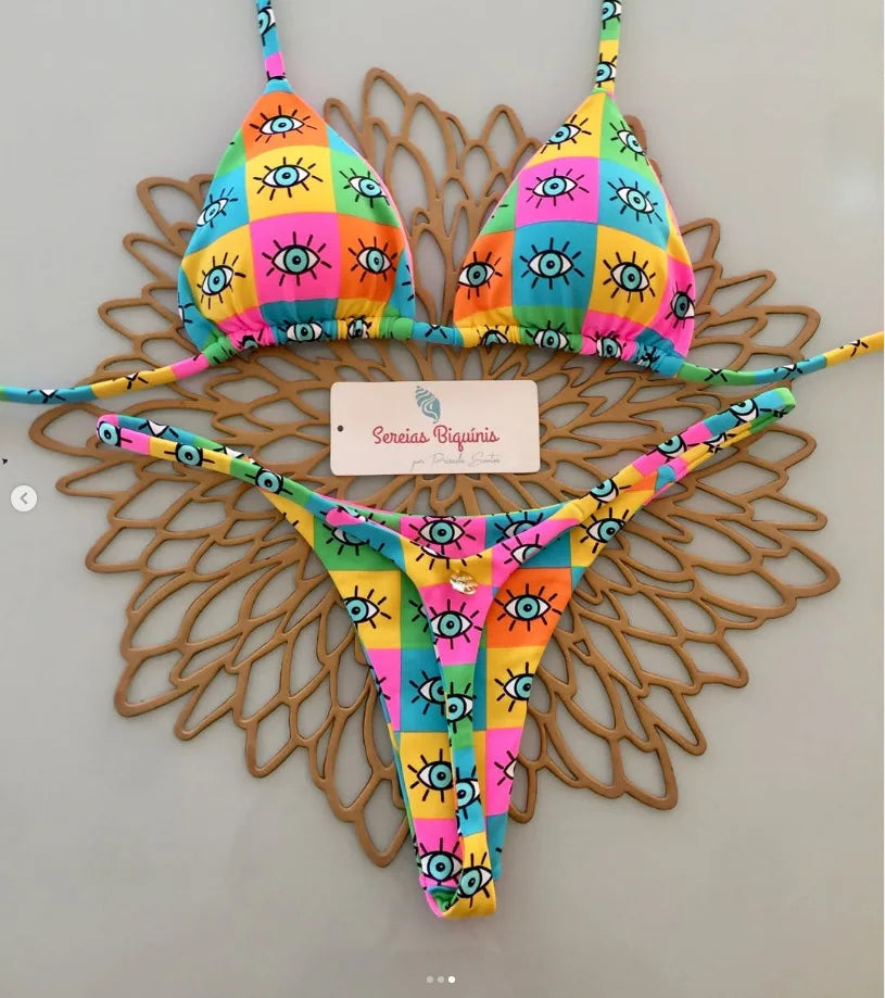 2026 New Sexy Prints Mciro Bikini Set Women Holiday Swimsuit Lace-up Swimwear 2 Piece Set Backless Biquine Brasileiro Beachwear