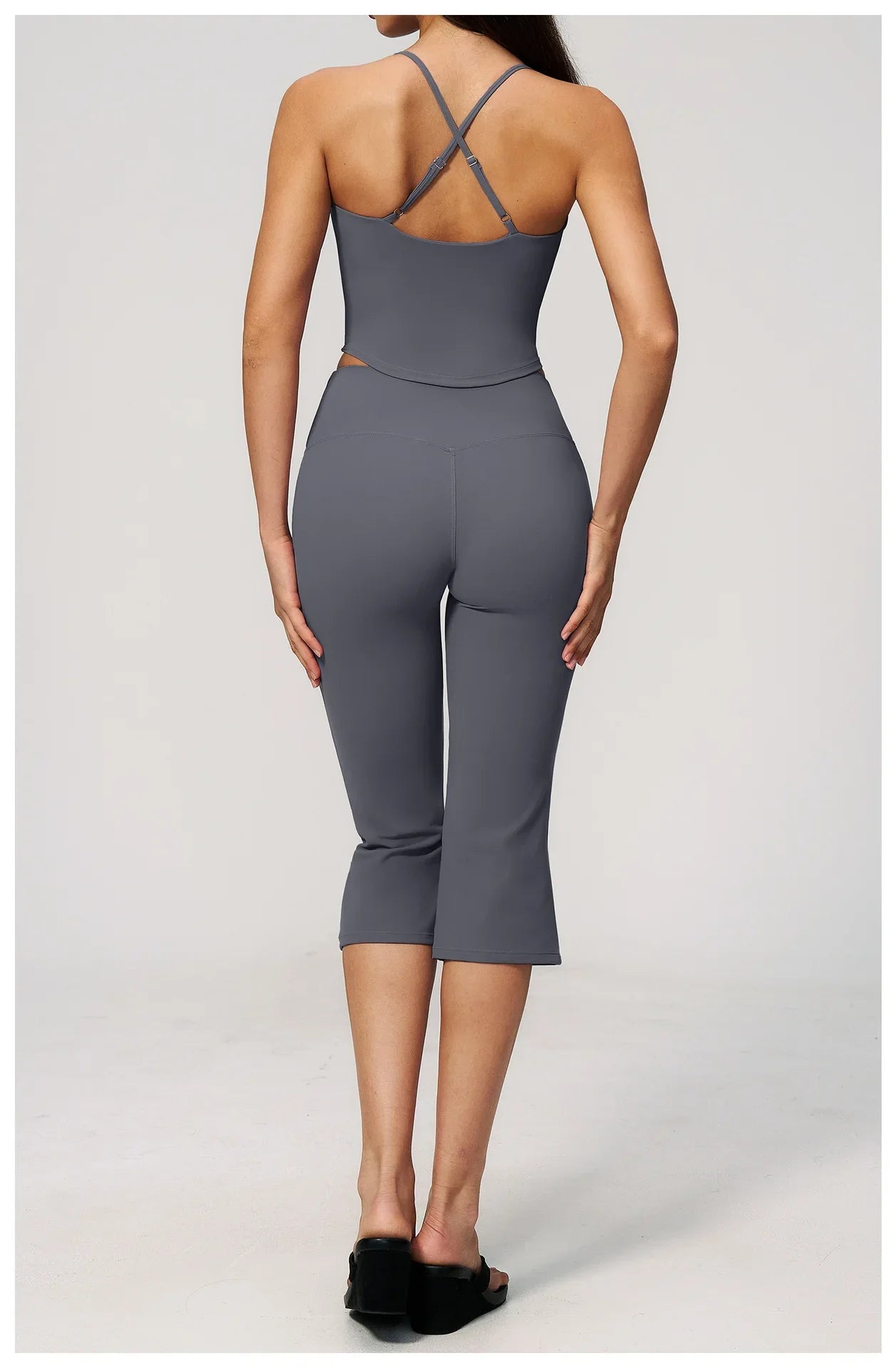Summer New Yoga Clothing Women Solid V Neck Slim Sports Tank Top Athletic Wear High Waist Butt Lift Mid Pants Gym Fitness Suits