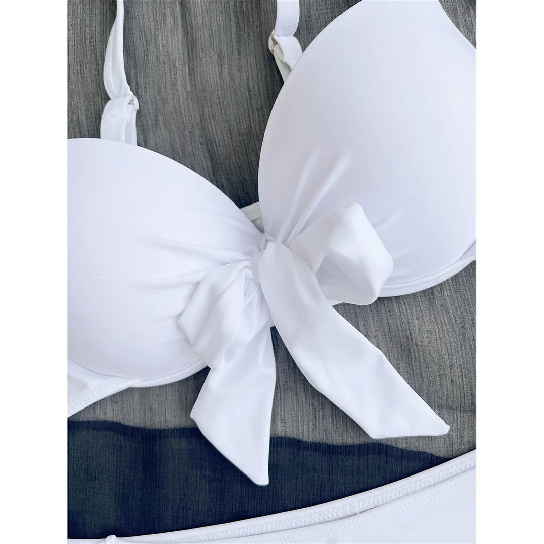XS - XL Knotted Push Up Bikini Swimsuit Female Swimwear Women Two-pieces Bikini Set With Bra Cup Bather Bathing Suit Swim V3992