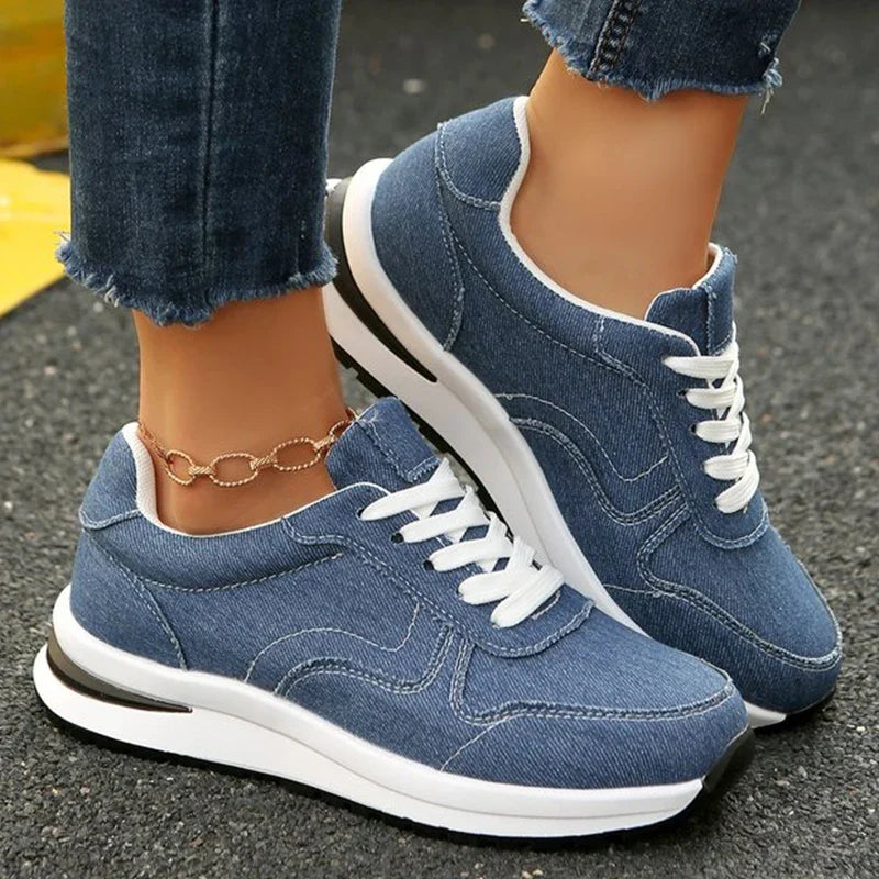Comfortable Platform Denim Sneakers for Women Plus Size 43 Lace-Up Women's Sports Shoes Lightweight Non Slip Walking Shoes Woman