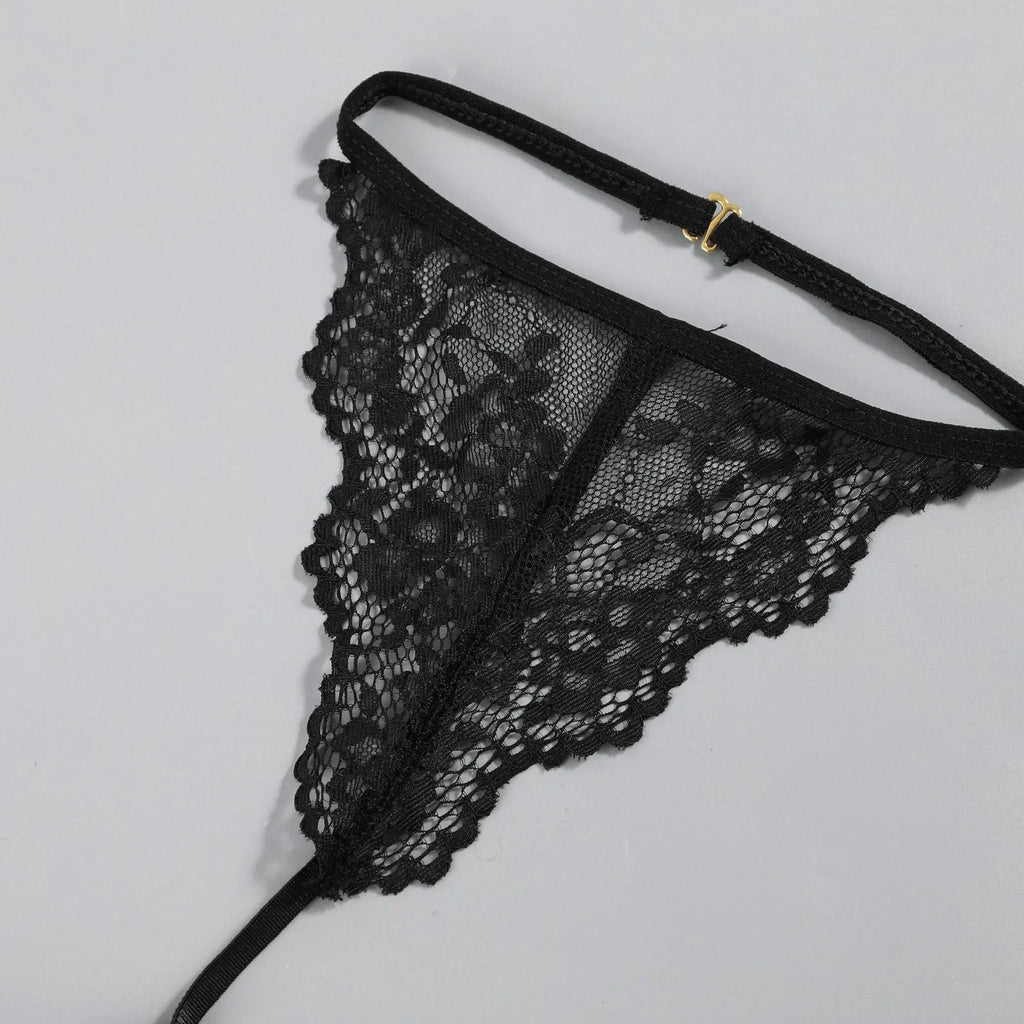 Porn 3pcs Lace Underwear Set Women Sexy Lingerie Halter Bra and Panties Garter Intimate Erotic Babydolls Sex Costumes