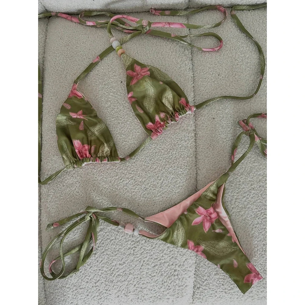 Micro Bikinis 2025 Push Up Swimsuit For Women Sexy Swimwear Brazilian Bikini Set Floral Print Biquini Swimsuit Summer Beachwear