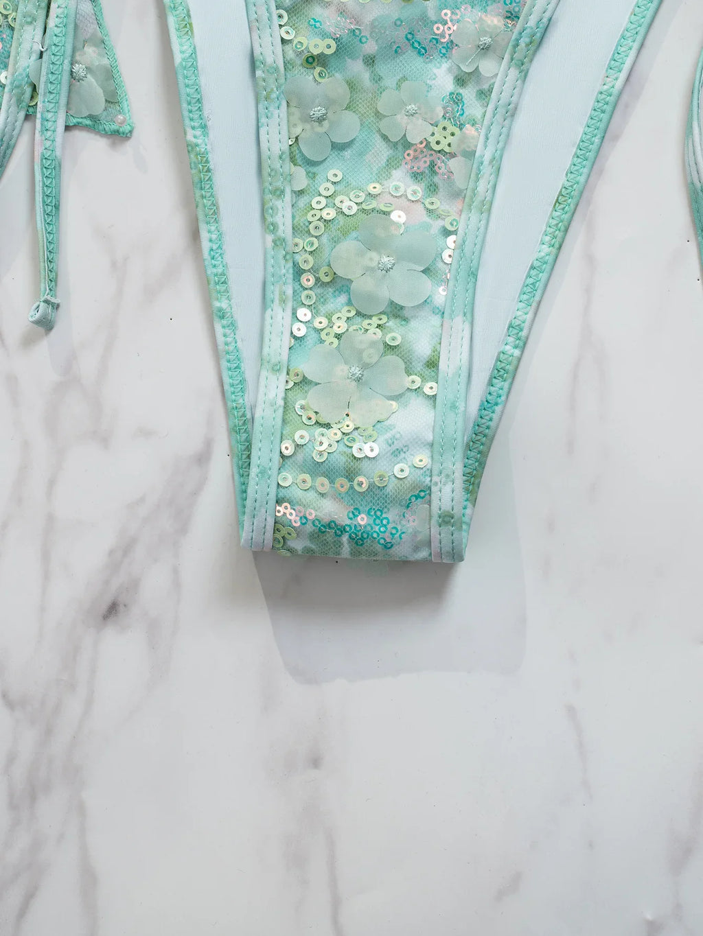 Sexy Sequin Green Bikinis Sets Women Metal Starfish Pleate Tank Top Tie Side Thong Swimsuit Beach Bathing Suit Swimwear 2026