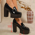 Black Patent Leather Chunky Heel Pumps Women 2026 Super High Heels Loafers Woman Plus Size 43 Thick Heeled Office Work Shoes