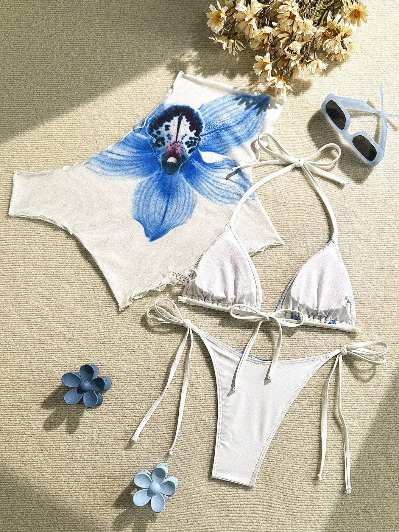 DEKA Flower Printed Short Sleeve Bikini Female Swimsuit Women Swimwear Three-pieces Bikini set Bather Bathing Suit Swim