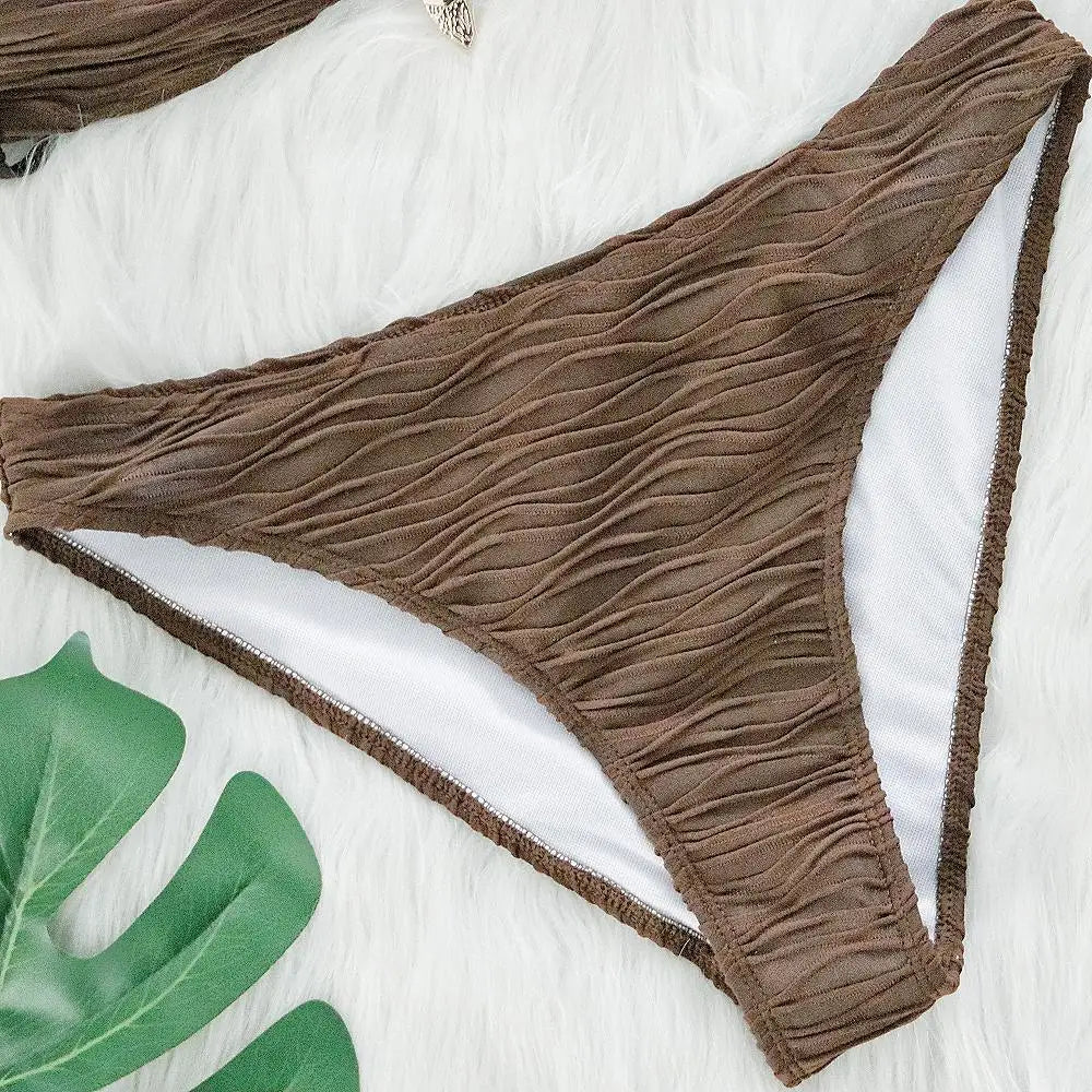 Wrinkled Crinkled Metal Ring Bikini 2025 Women Swimwear Female Swimsuit Two-pieces Bikini Set Bather Bathing Suit Swim Beachwear