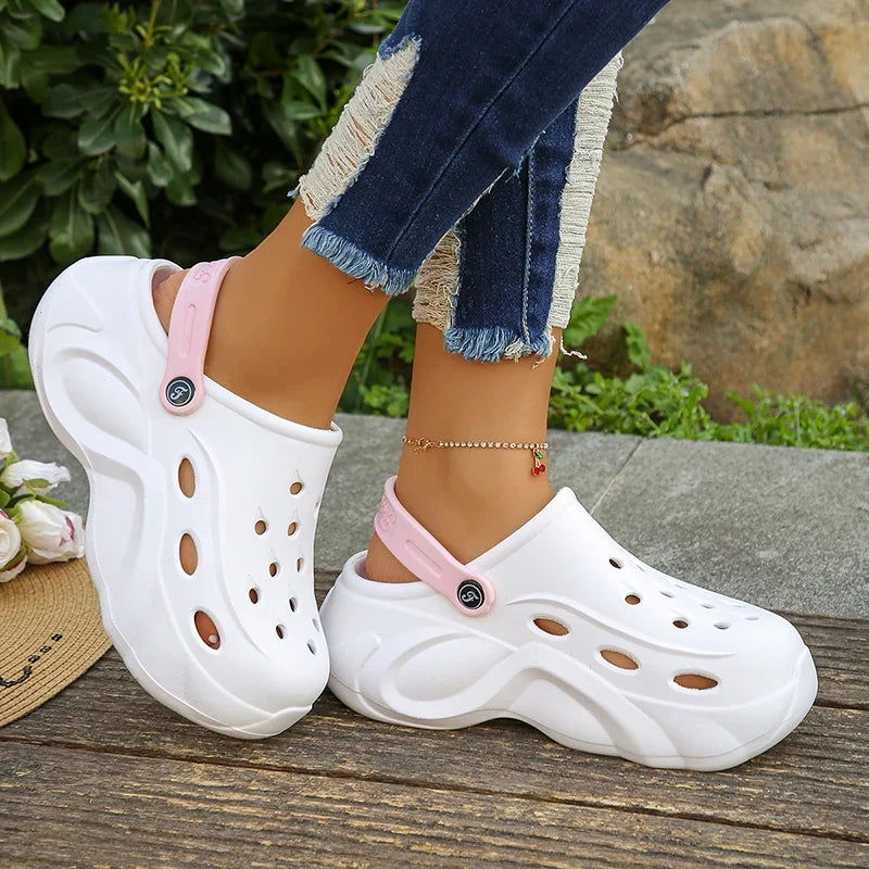 Closed Toe Chunky Platform Sandals Woman 2024 Thick Bottom Non-Slip Beach Sandalias Mujer Summer Hollow Out Soft Casual Shoes