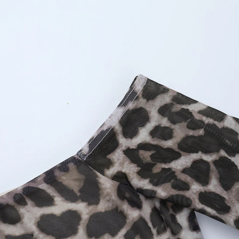 Spring Summer Off-Shoulder Sexy Leopard Print Long-Sleeve Dress European-Style Casual Backless Bell-Sleeve Mini Skirt Streetwear